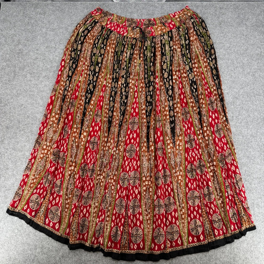 Unbranded Maxi Skirt Womens L Red Boho Geometric Tribal Print Rayon EUC